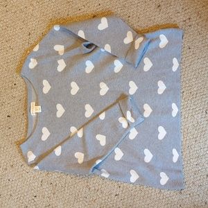 Cynthia Rowley Gray Sweater with Hearts Women's Large 3/4 Sleeve Scoop Neck